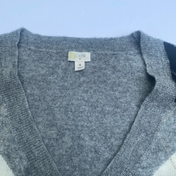 J. CREW V-Neck Argyle Cashmere Blend SWEATER Size S - Picture 3 of 8